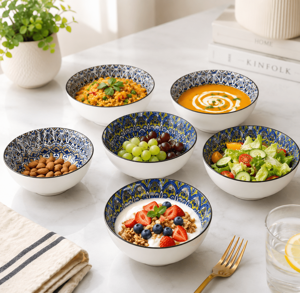 6-Piece Premium Ceramic Bowl Set – Elegant Mandala Design - Shilpkosha