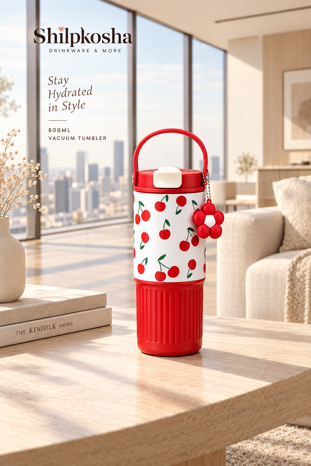 Shilpkosha 800ml Printed Vacuum Tumbler with Handle