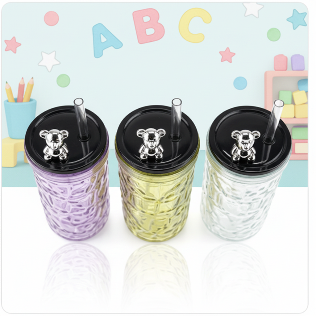 Cute Bear Glass Tumbler-380ml each(set of 3)