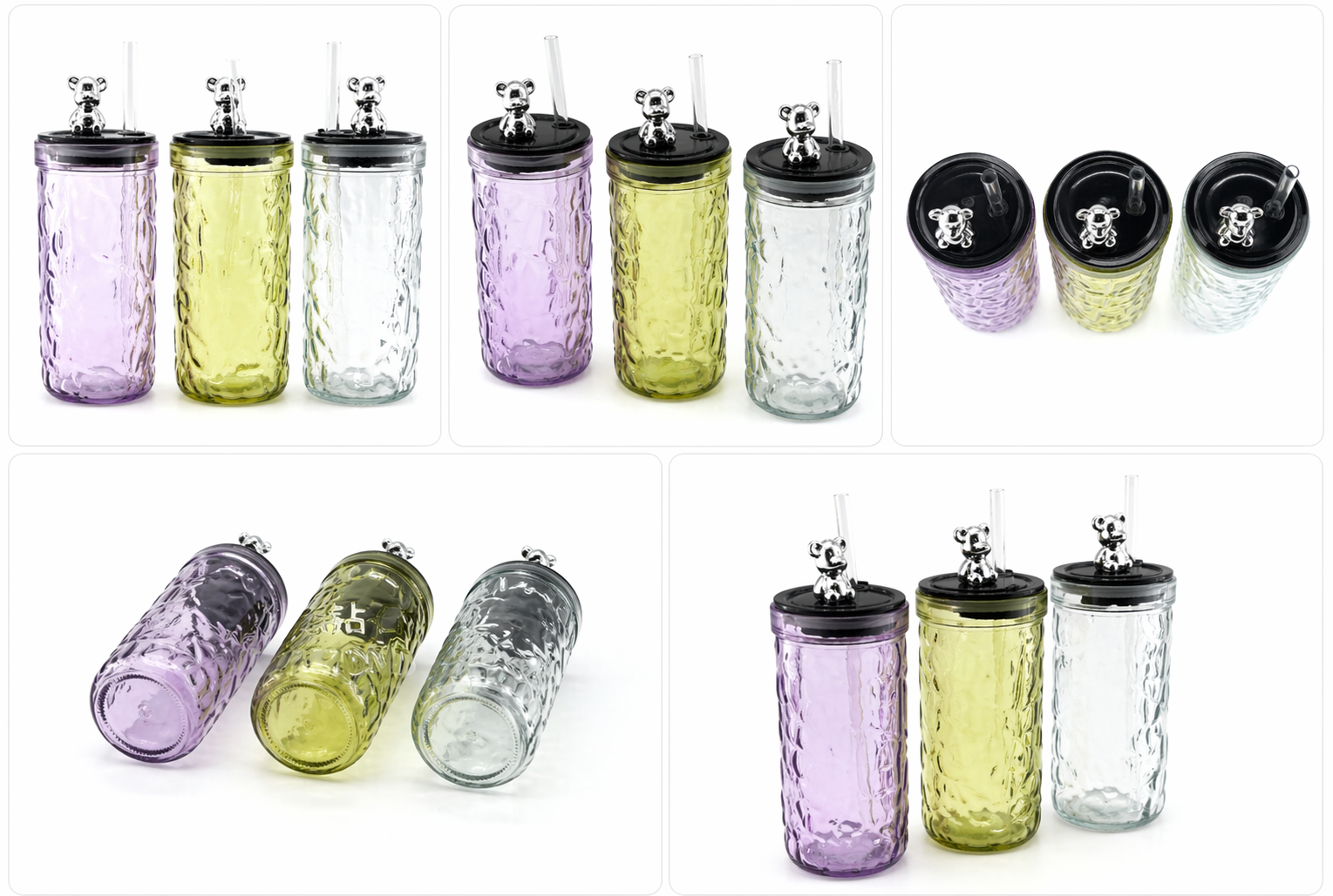 Cute Bear Glass Tumbler-380ml each(set of 3)