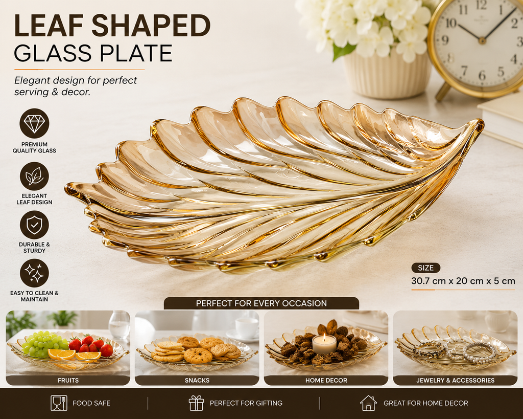 Leaf Shaped Glass Plate 12inch