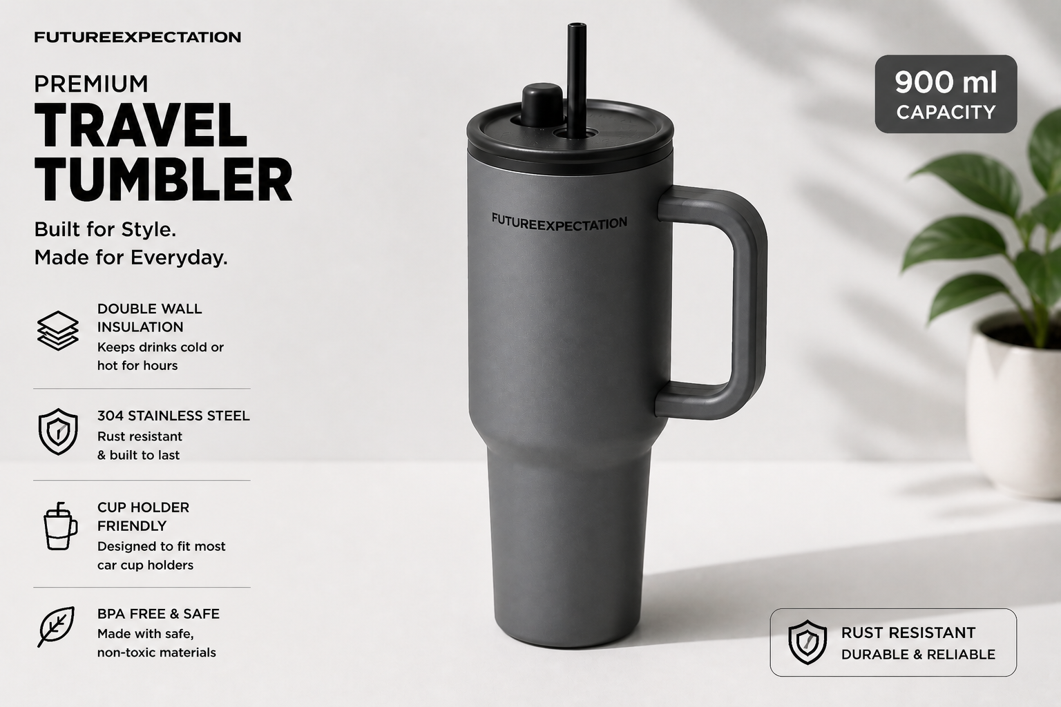 Premium 900ml Color Block Tumbler With Handles
