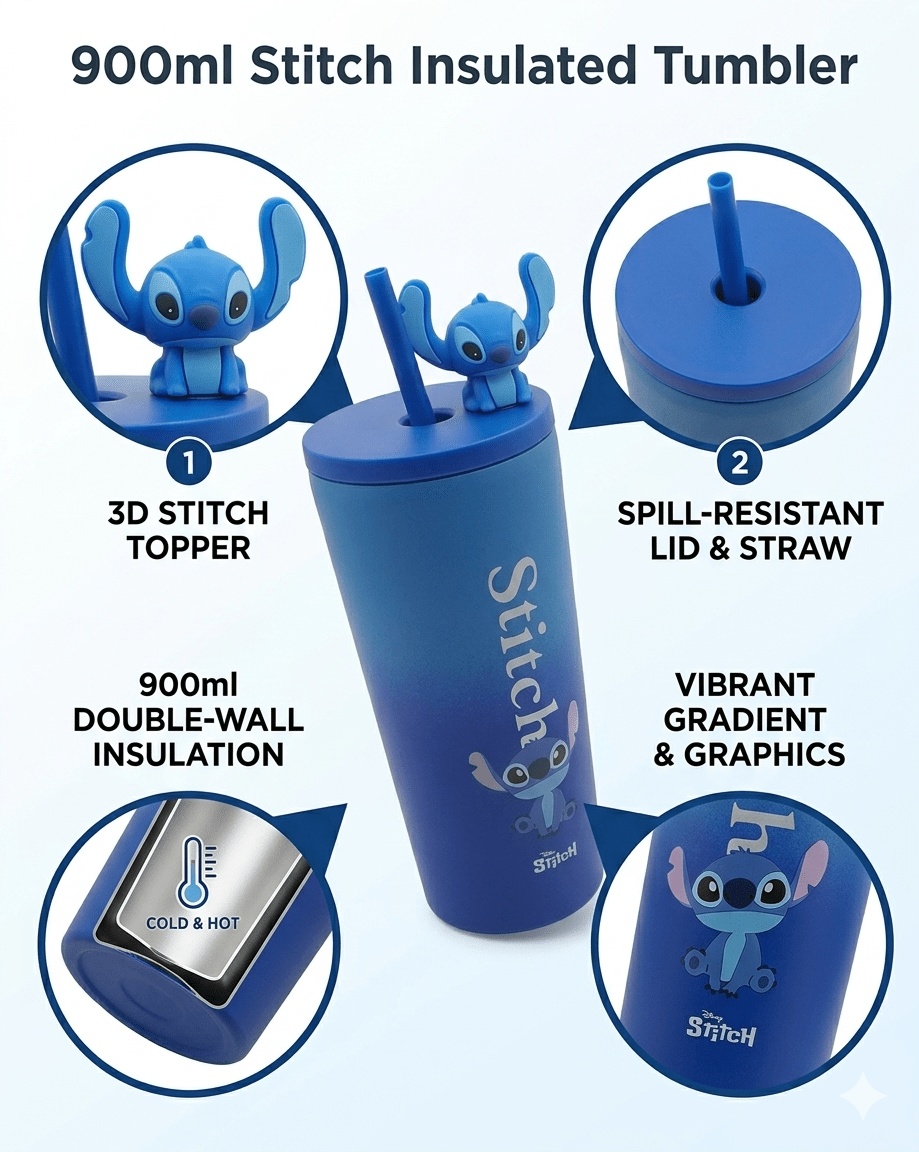 Disney Stitch 900ml Insulated Stainless Steel Tumbler - Shilpkosha