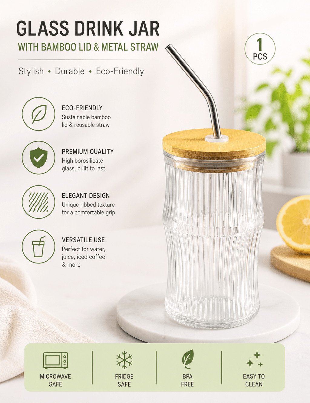 Glass Drink Jar (350ml) - Shilpkosha