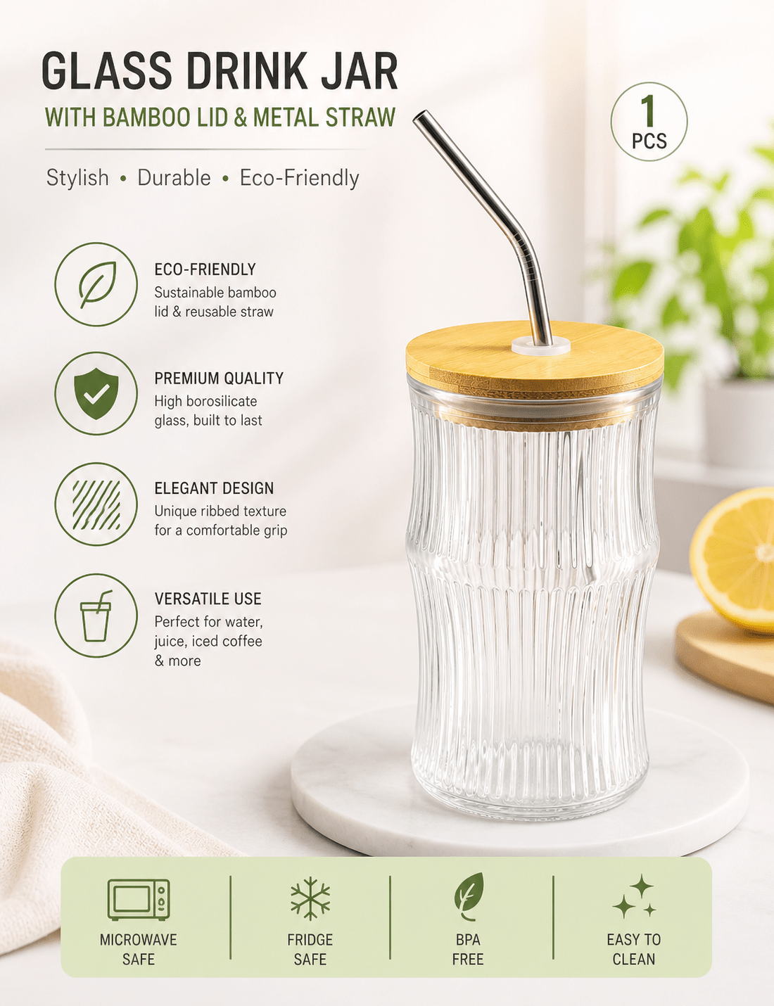 Glass Drink Jar (350ml) - Shilpkosha