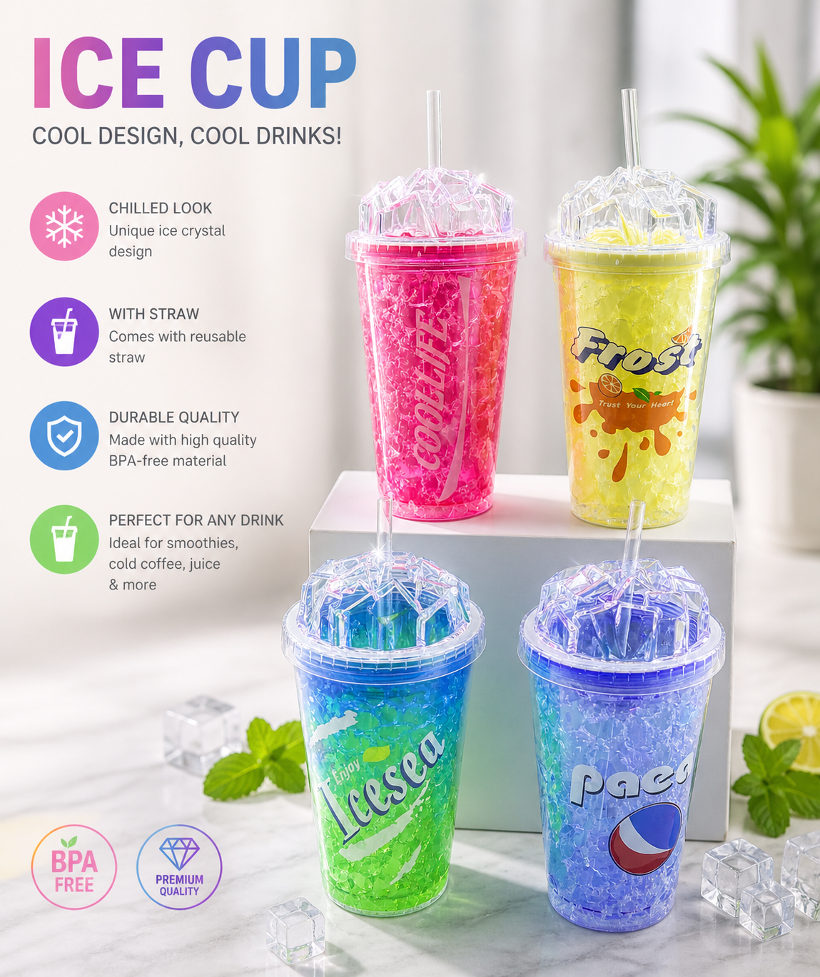 Icy Gel Double-Wall Insulated Freezer Tumblers (450ml) - Shilpkosha