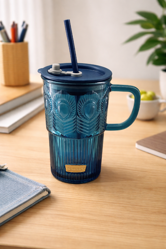 Glass Tumbler with Straw & Lid – 420ml