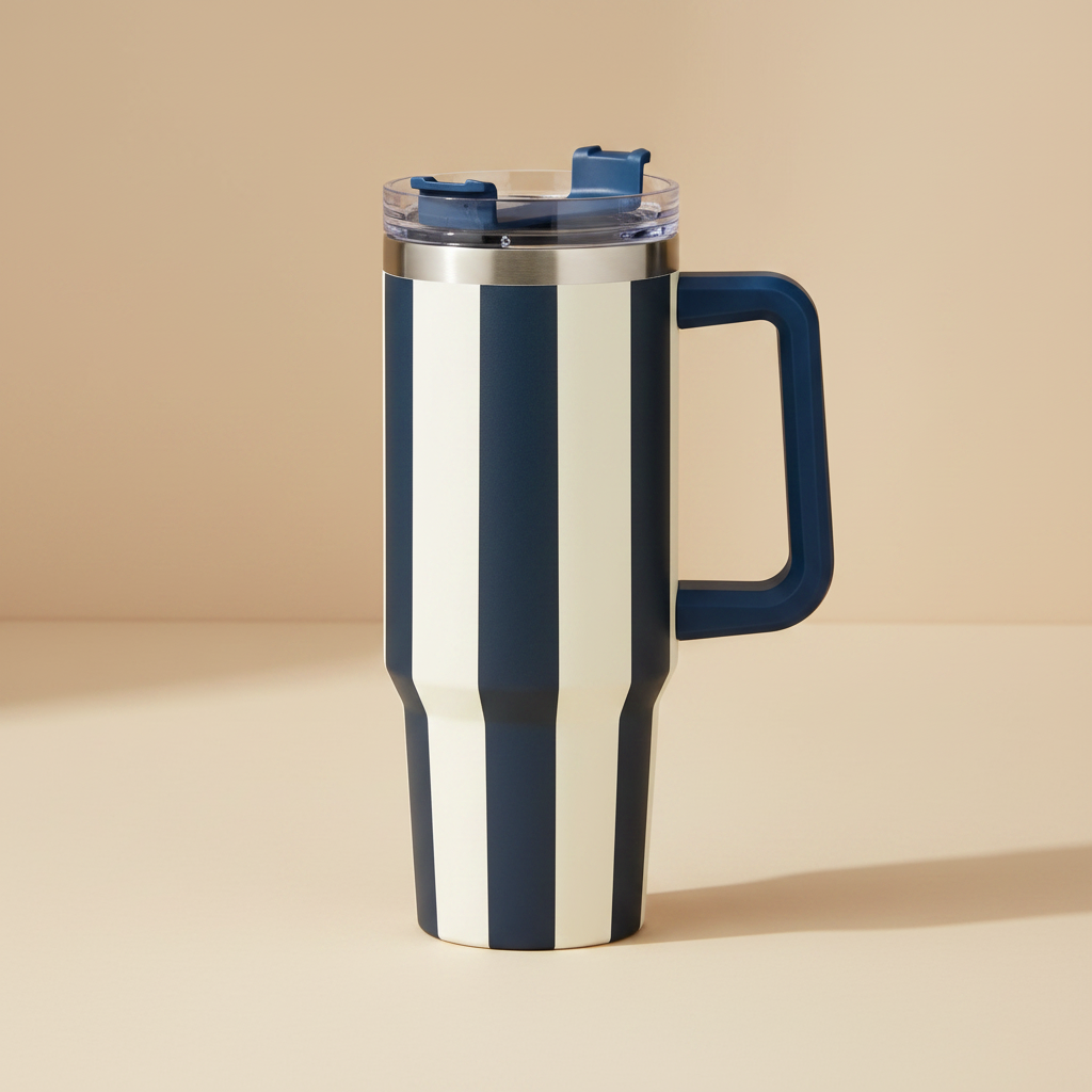 Zebra StripeRush 1200 ML striped vacuum tumbler with handle and clear lid