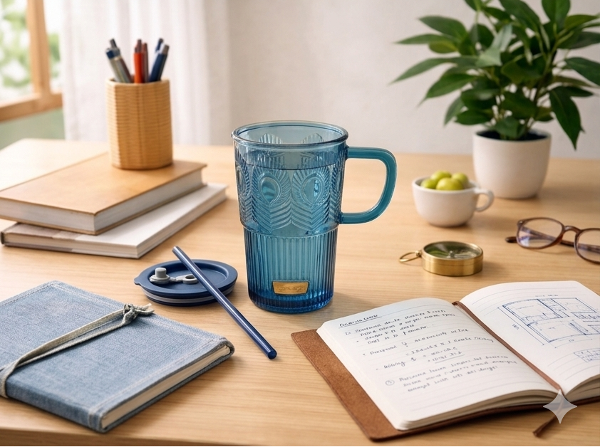 Glass Tumbler with Straw & Lid – 420ml